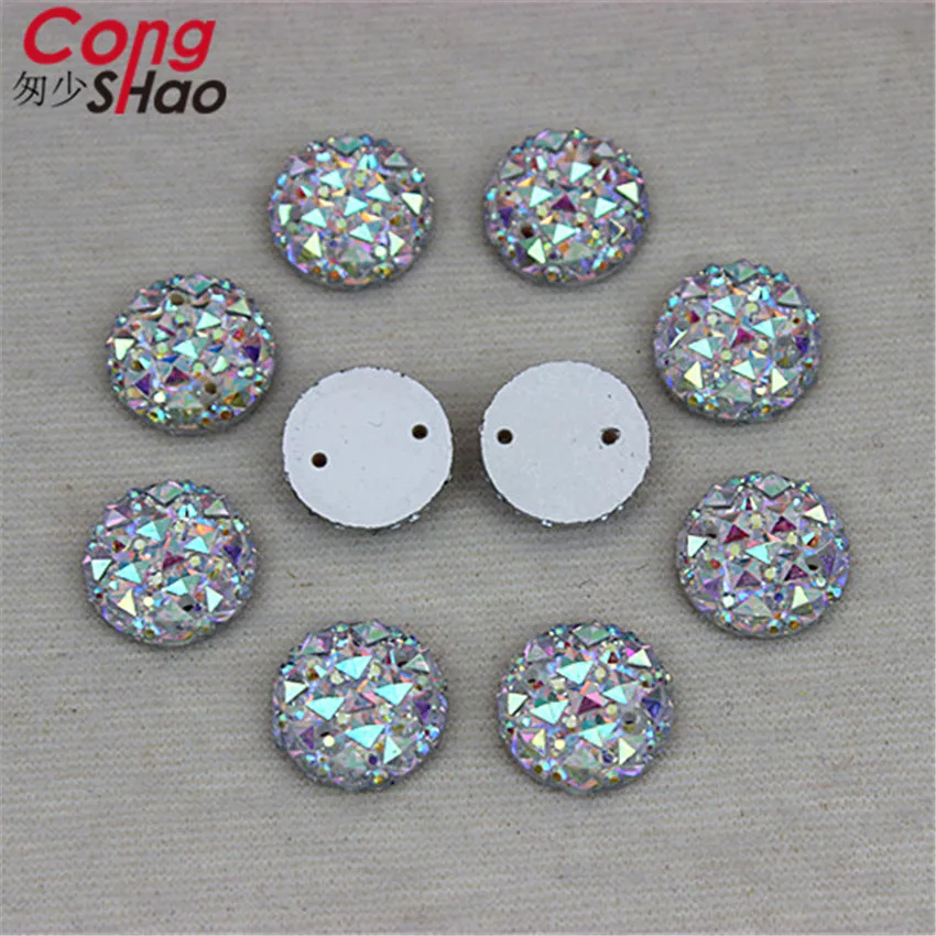 

Cong Shao 200PCS 12mm AB Color Round stones and crystals flatback Resin Rhinestone applique sewing 2 Hole costume Button CS72