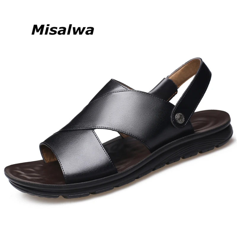 

Misalwa Genuine Leather Summer New Men's Shoes Sandals Men's Dual-use Beach Sandals Slippers Comfortable Breathable Men Shoes