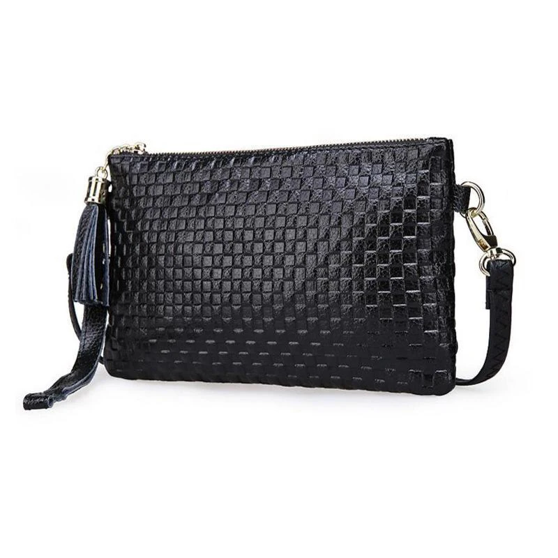 2016 genuine leather Women messenger bags small tassel plaid embossed clutches Shoulder clutch Bags fashion handbags coin purse