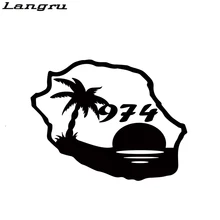 Langru стикер 974 карта острова, кокосовое дерево мотоцикл бампер внедорожника окна автомобиля автомобильные наклейки виниловые наклейки Jdm