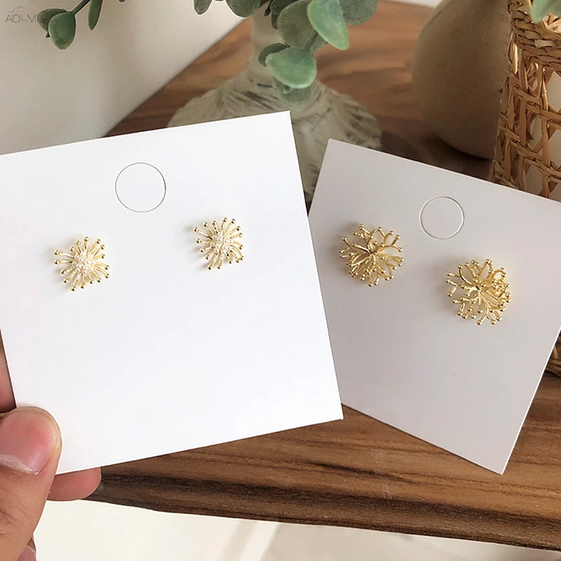 

AOMU Sweet S925 Sterling Silver Pin Small Pearl Gold Metal Flower Stud Earrings for Women Girl Party Birthday Jewelry Brincos