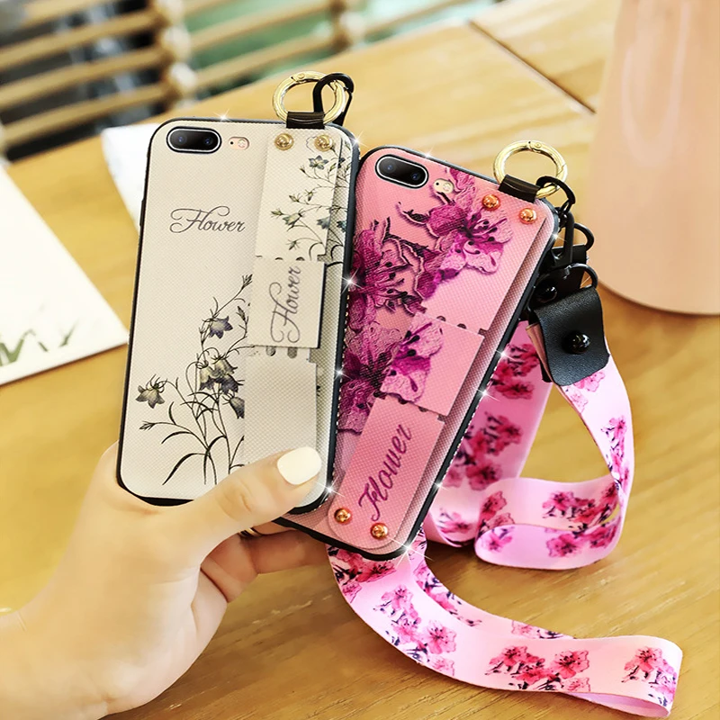 

Wrist strap soft TPU phone case for iphone 8 7 6 6s case for iphone X Xs max XR retro floral pattern phone holder