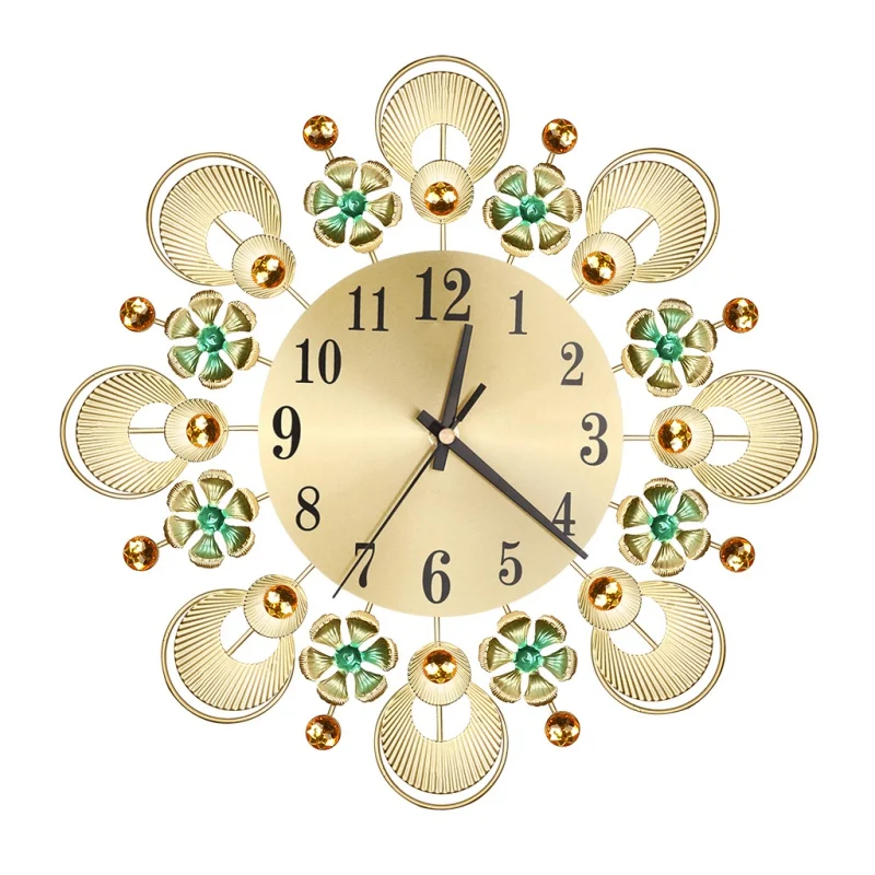 

Modern Wall Clocks Home Decor Metal Luxury Flower Crystal Wall Clock With Arabic Numerals For Living Room, Bedroom