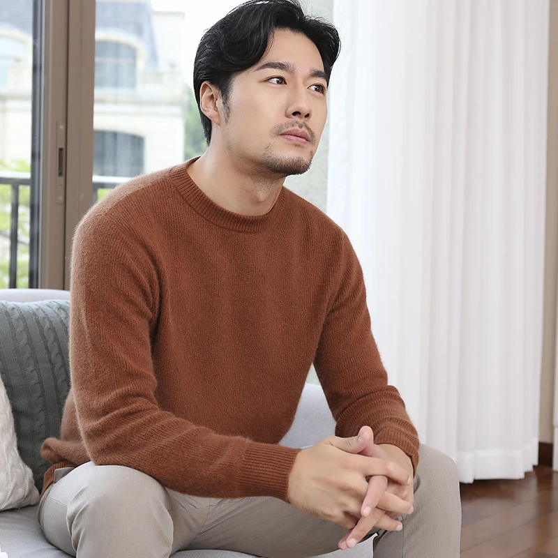 

High Soft Men Sweaters Winter Warm 100% Cashmere and Wool Knitted Jumpers Man Thick Oneck 6Colors Pullover Male Woolen Knitwear