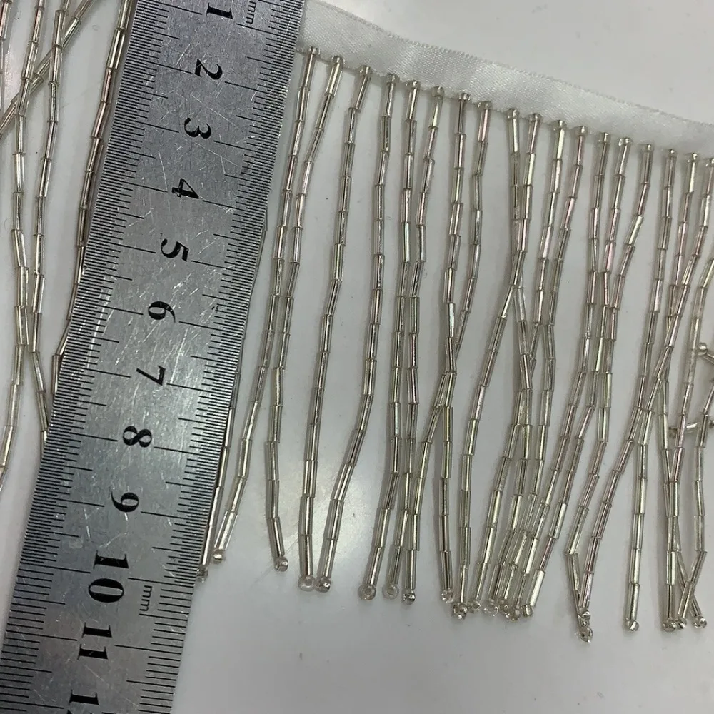 

Fully Handmade Beaded Fringe, 10cm wide,silver, accept custom make order