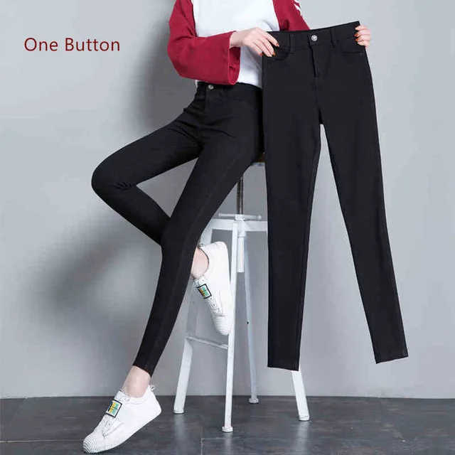 Новое поступление модные высокие эластичные женские узкие джинсы зауженные брюки с высокой талией женские узкие брюки для девушек размера плюс - Цвет: One Button