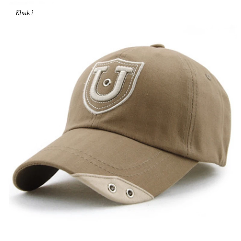 Установлены хлопка snapback Бейсбол Кепки с U письмо черный ловушка шапка для Для женщин Для мужчин металла отверстие черные летние Dad Hat - Цвет: Khaki