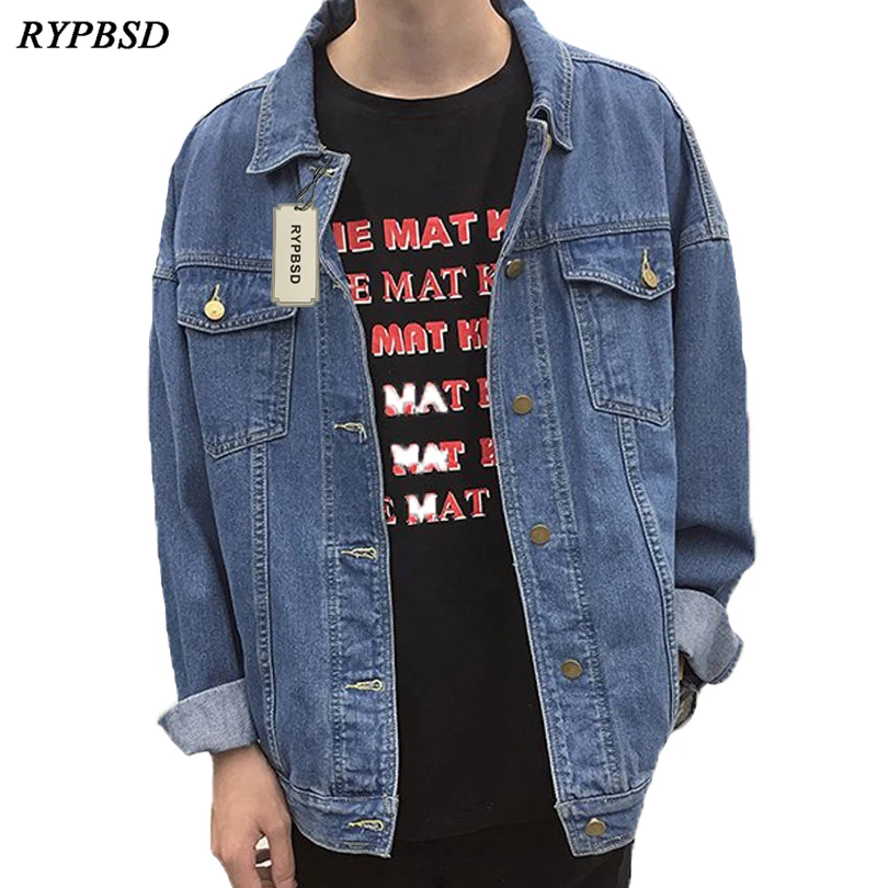 Новые осенние Oversize Винтаж джинсовая куртка Для мужчин 2017 корейской моды уличная свободные однобортный цвет: черный, синий джинсы пальто