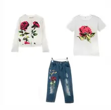 2016 Printemps/Automne Nouvelle Marque De Mode Rose Filles Vêtements 3 pcs 2-9Y Enfants Vêtements Filles manches longues fleur Enfants vêtements ensemble