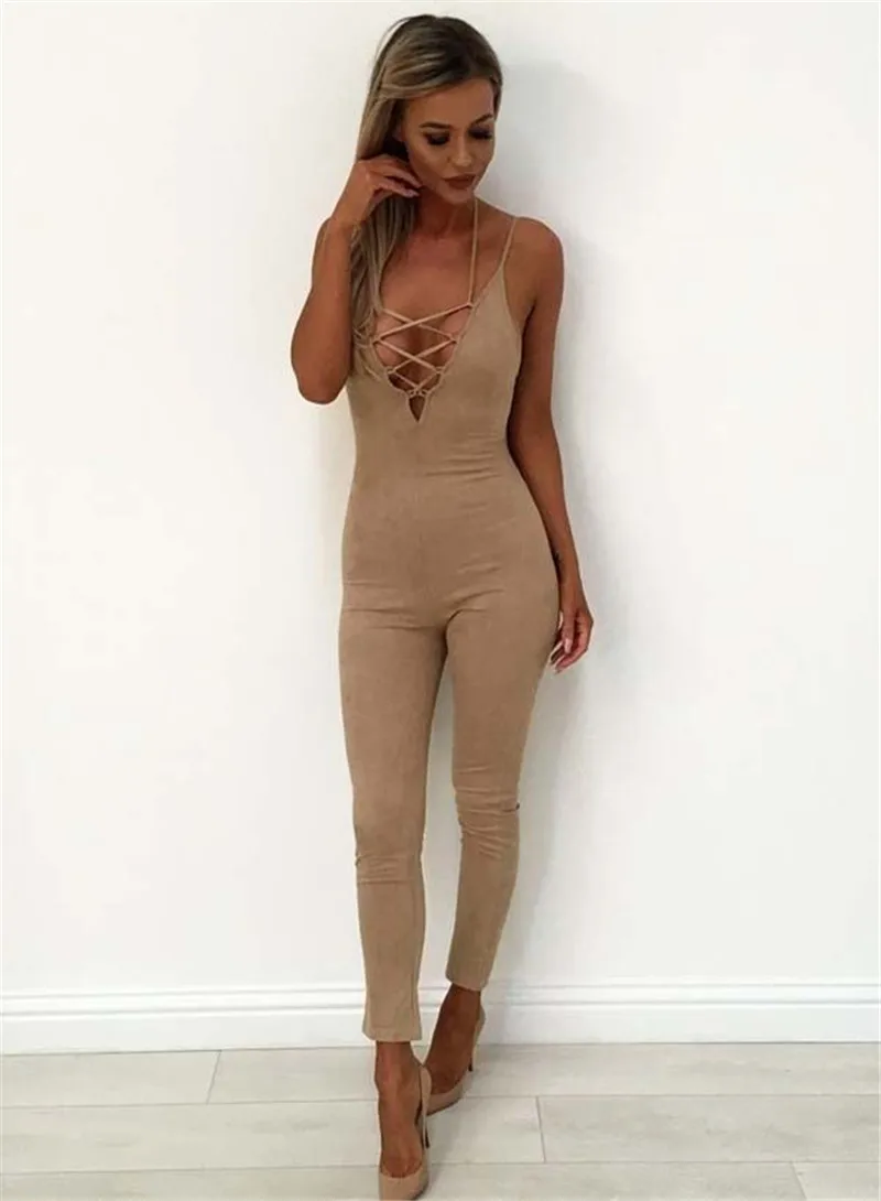 Женский Облегающий комбинезон на шнуровке вечерние комбинезоны с v образным