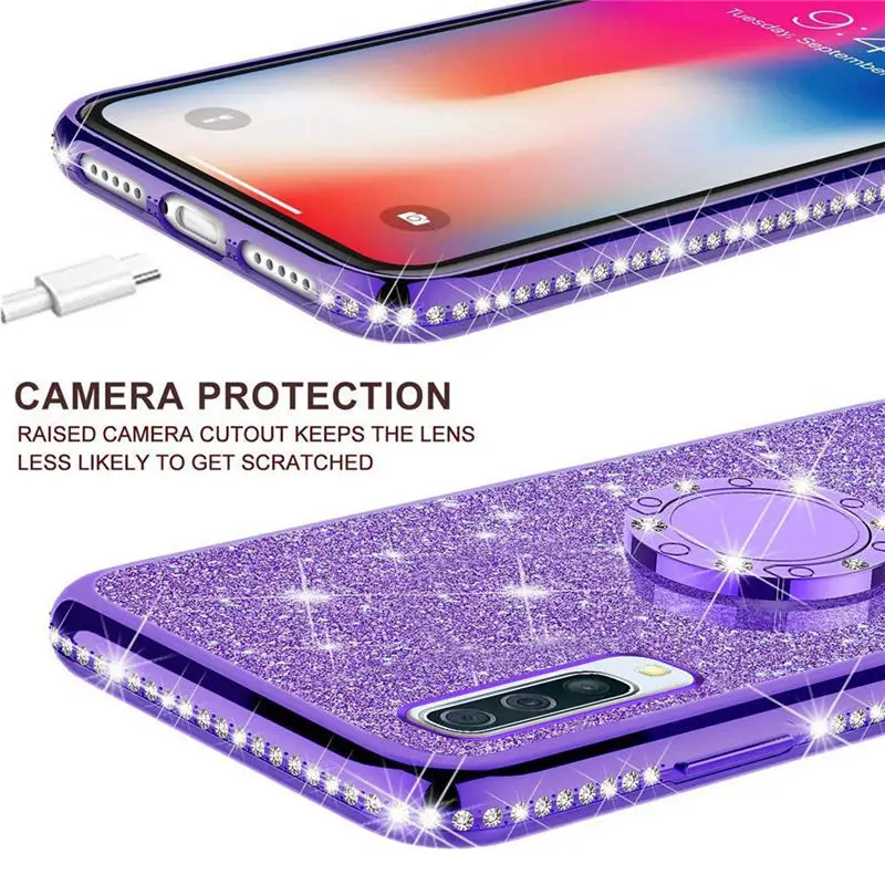 Rhinestone Diamond Bling Soft TPU Case Cover sFor Samsung A10 A20 A30 A50 A40 A70 A60 M10 M20 M30 Slim Phone Capa With Kickstand (2)