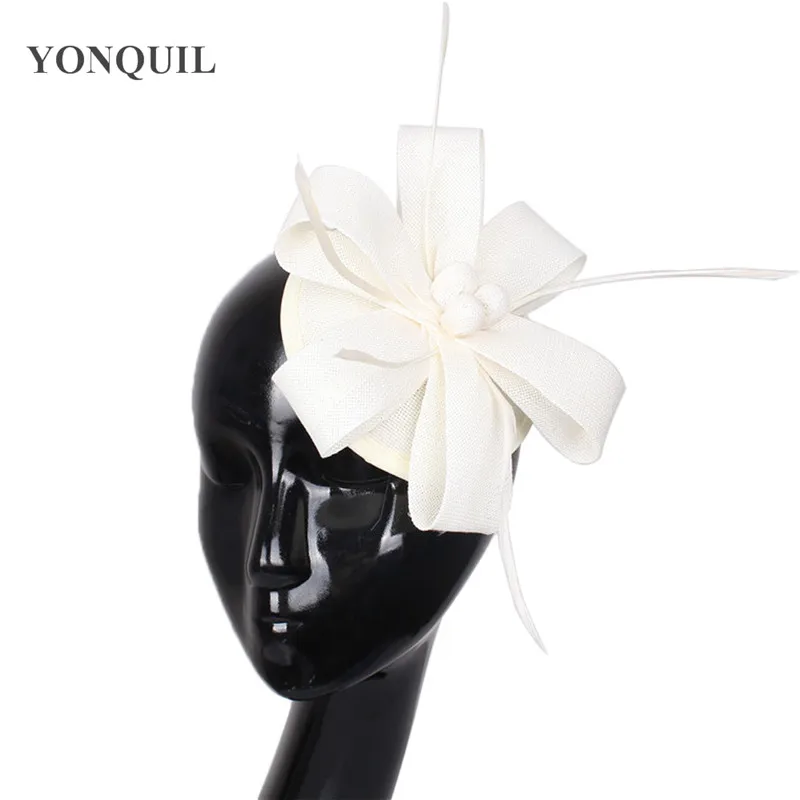 Светло-голубые шляпы millinery имитация Sinamay вуалетки круглой формы перьев для Кентукки Дерби свадьбы высшего класса изготовления