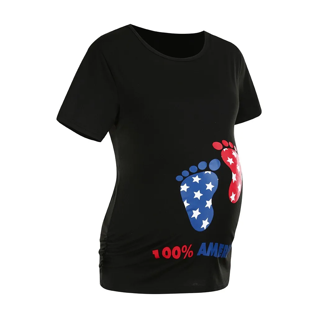 Американский флаг для беременных с коротким рукавом мультфильм звезды письмо рубашка беременных Топы vetement femme