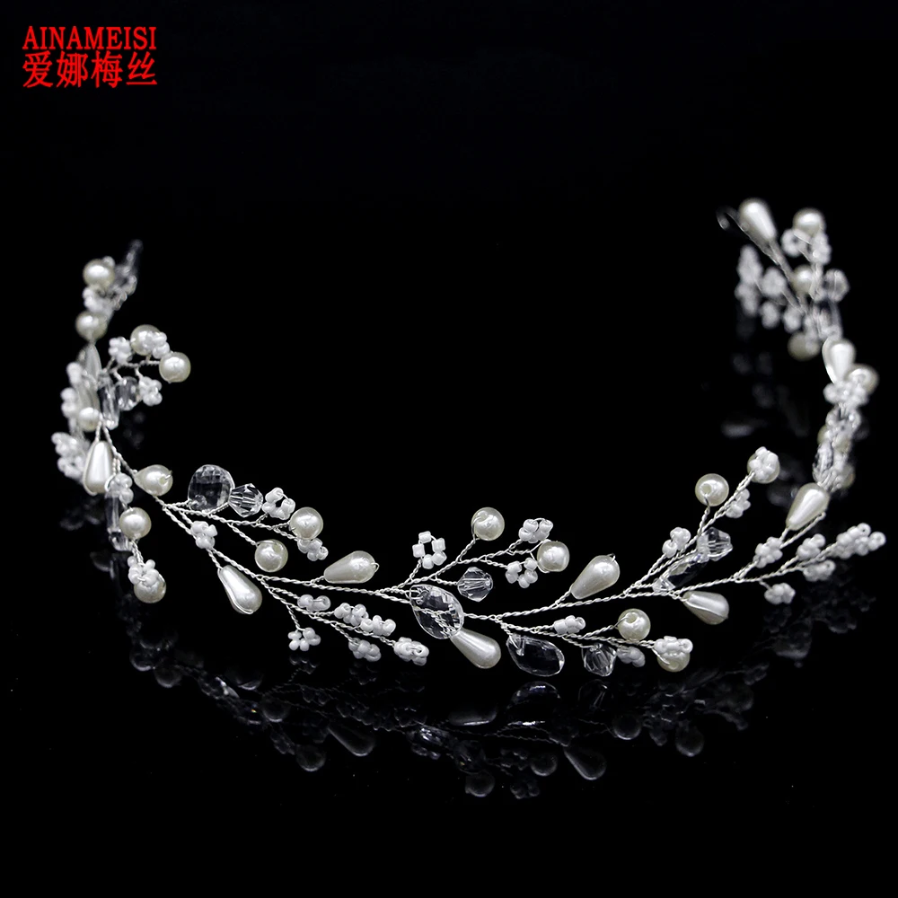 

AINAMEISI Fashion Bridal Hair Vine Crystal Wedding Hair Accessories Beads Pearl Headbands for Women Crown Floral Hair Jewelry