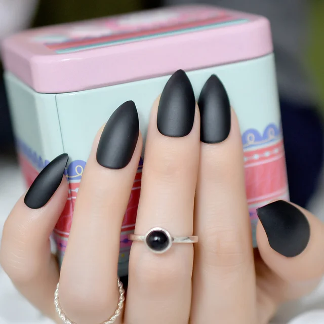 Sharp Black Matte Nail Art Medium Easy Diy Almond Design Stiletto Sharp Black Matte Nail Art Medium Easy Diy Almond Design Stiletto Acrylic Salon Nails For Finger