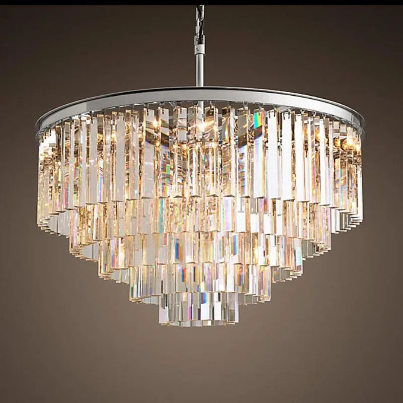 

American Multi-layer Crystal chandeliers light Hanging Light LED Chrome body Round Living Room Sitting Retro Dining chandelier