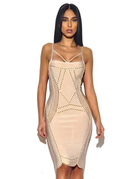 

High Quality Sexy Women Dress Strap Beading Bodycon Bandage Dress Party Dress