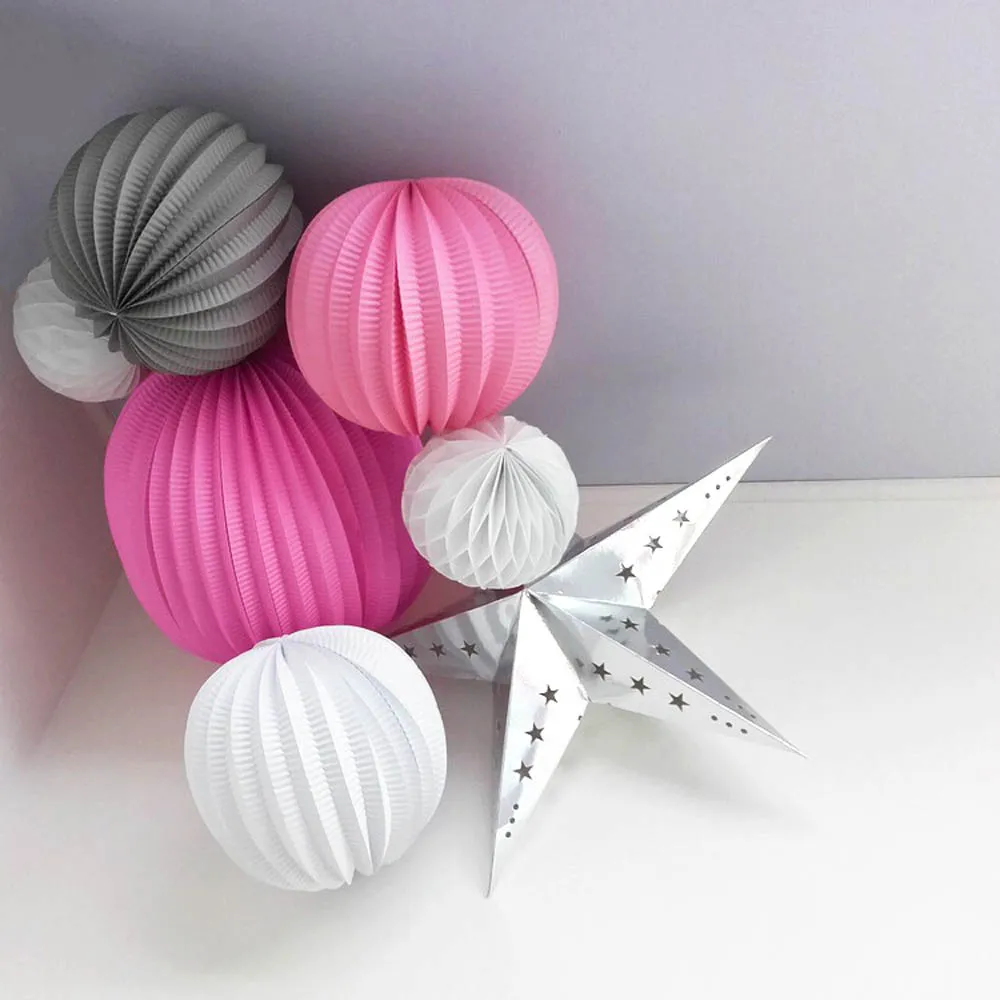 7 шт.(розовый, серый, белый) вечерние украшения набор гофрированные бумажные фонари, бумажные звезды, сотовые шары свадебные душевые принадлежности для дня рождения
