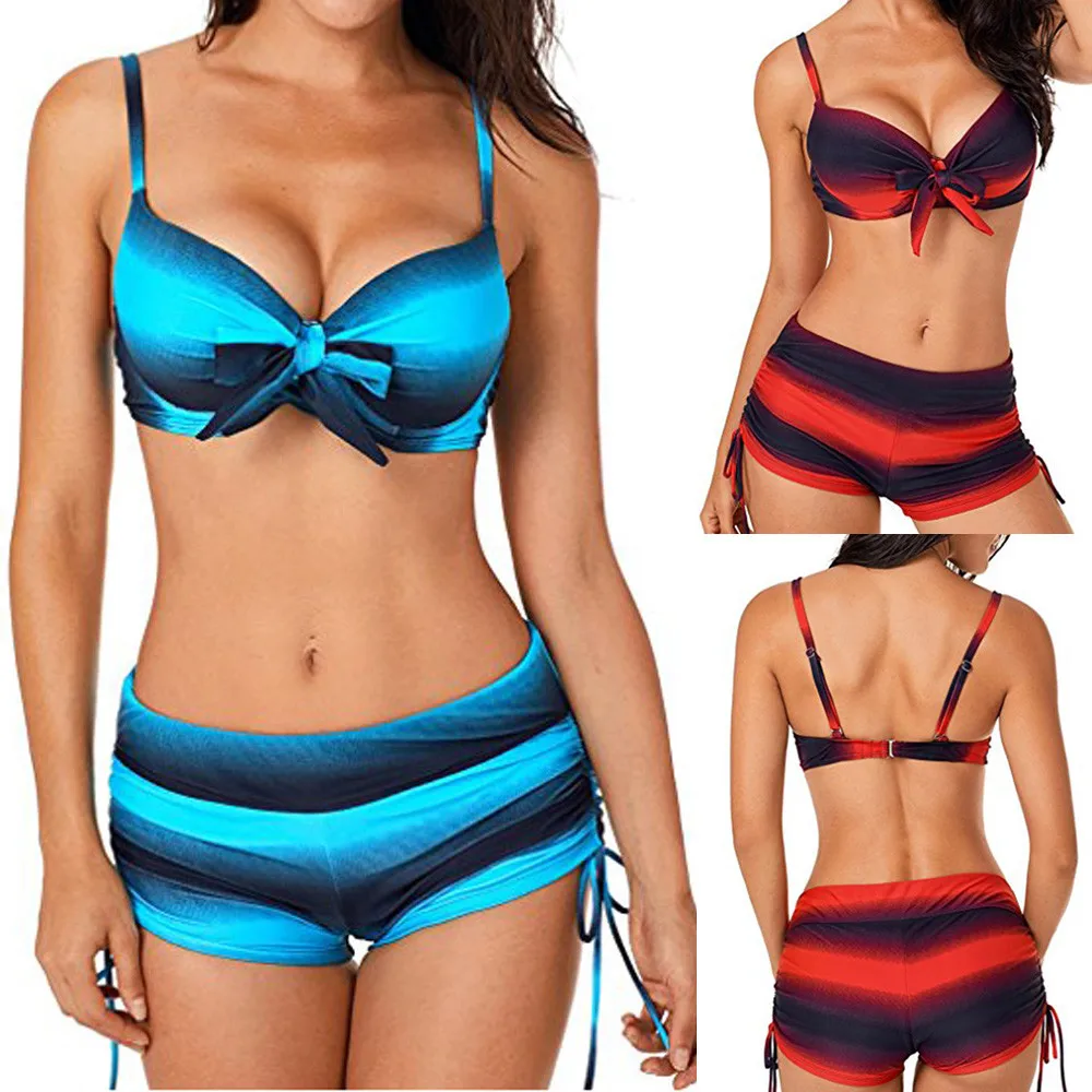 

bikinis mujer Women Plus Size Gradient Tankini Bikini Bow Tie Swimwear Swimsuit Bathing Suit bathing suit women biquini 30