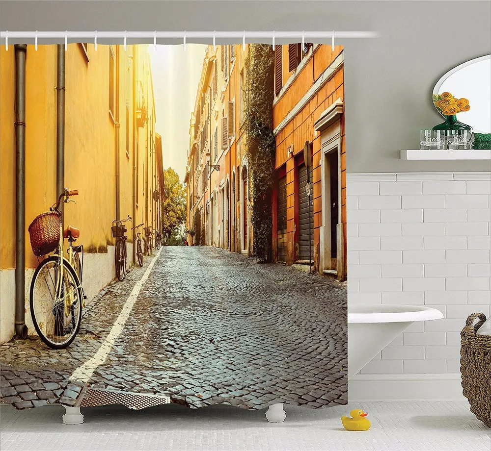High Quality Arts Shower Curtains Street In Rome Italy Bicycle Travel