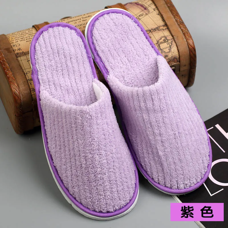 10 pairs Disposable Slippers Hotel Beauty Salon Room open toe Slippers Washable terry cloth Couple big size Slippers - Цвет: close purple