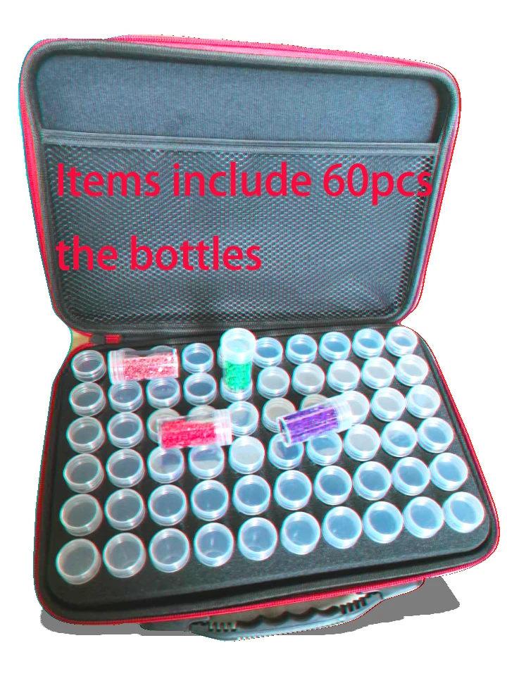 

60 Bottles Diamond Painting Box Tool Container Storage Box Carry Case Holder Hand Bag Zipper 30 Bottles