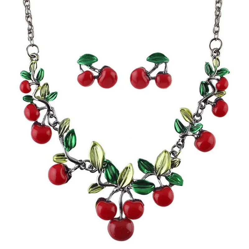 Ahmed Jewelry Fashion Beautiful cherry Maxi Necklace With EarringsFor