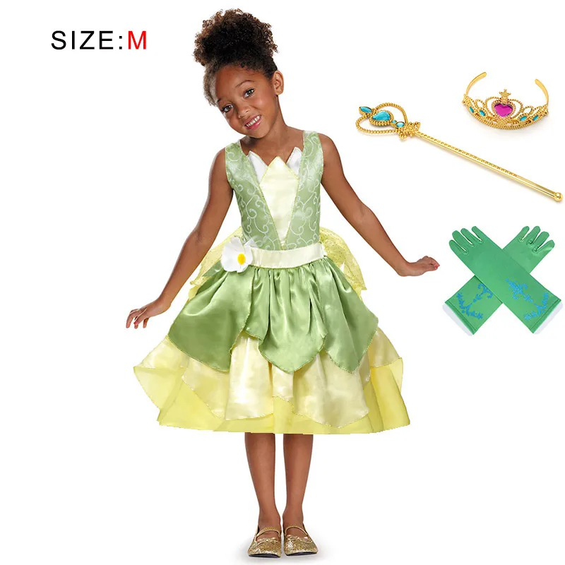 PaMaBa/летнее праздничное платье для девочек; детская одежда для дня рождения; костюм принцессы тианы; детское платье принцессы и лягушки для костюмированной вечеринки - Цвет: Dress Set Size M