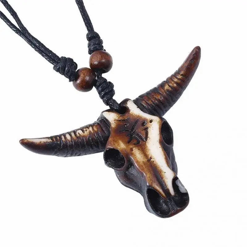 

Ethnic Resin Gothic Skull Bull Head Pendants Men's Necklace Long Chokers Necklace Animal Owl Jewelry For Best Friend Adjustable