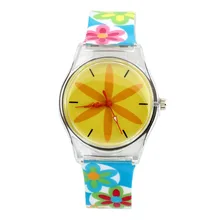 Карамельный цвет желе цветок часы силиконовые шесть лепестков Кварцевые женские наручные часы платье Женева часы Relogio Feminino часы