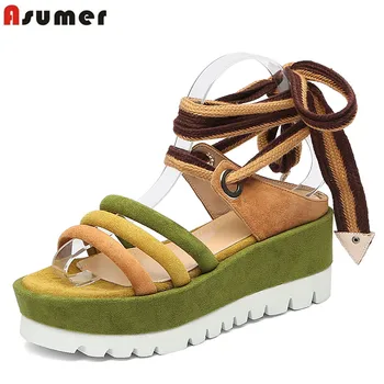 

ASUMER 2020 Plus size 34-43 suede leather women sandals lace up platform shoes female gladiator sandals ladies summer shoes