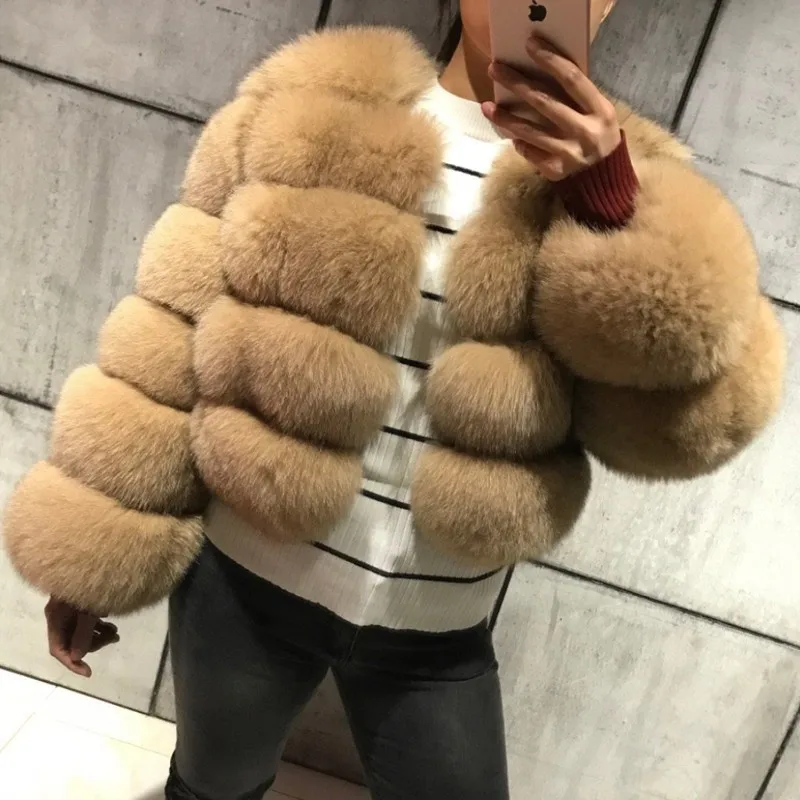 FURSARCAR New Fashion Natural Real Blue Fox Fur Women Natural Genuine Fur Jackets Coats Female 5 Row Short Outerwear Girls