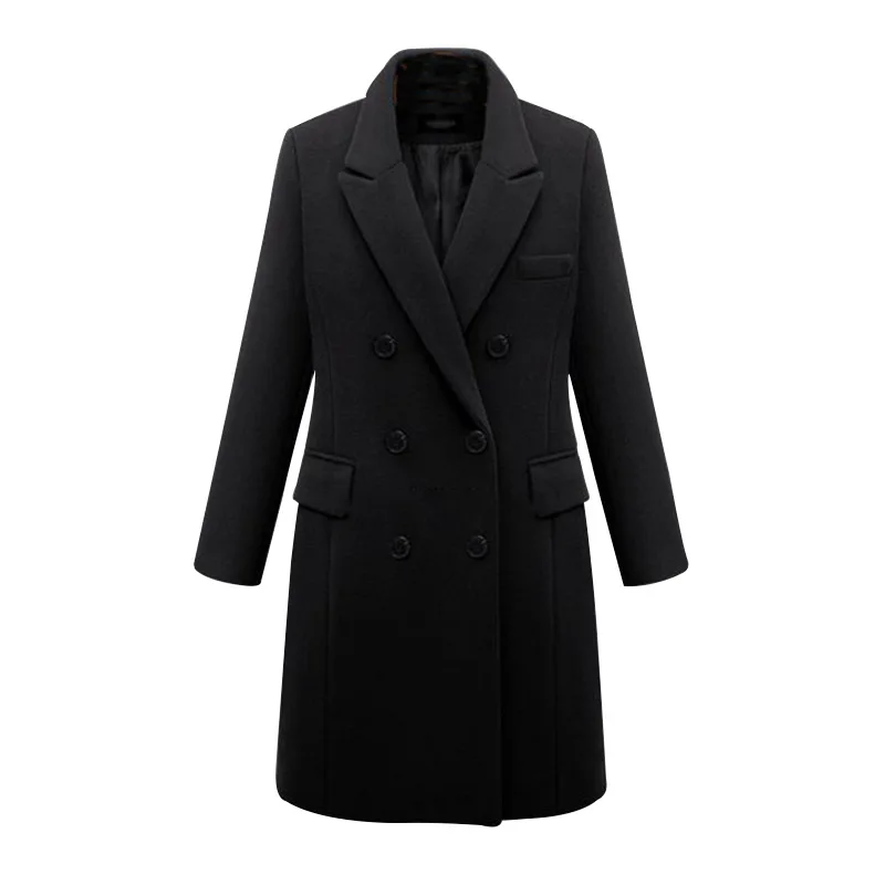 Модное шерстяное пальто для женщин осень зима тонкое Длинное Элегантное пальто женское свободное теплое шерстяное пальто с длинным рукавом Manteau Femme - Цвет: Черный