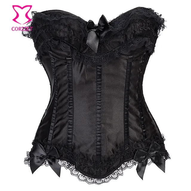 Victorian Gothic Corset Satin Black Push Up Bustier Gothique Sexy
