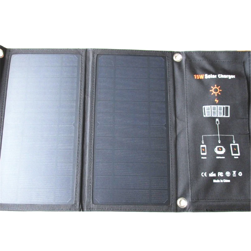 Solar com Porta Dupla à Prova Solares para Smartphones Comprimidos e Viagem de Acampamento Carregador Solar Painel Usb Ddual Água Dobrável Células 15 w - Image 3