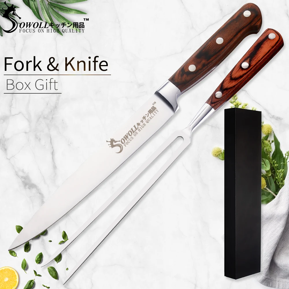 

Sowoll Western Stainless Steel Steak Knife & Fork Kitchen Knife Set Luxury Cutlery Tableware Set Wooden Handle Accessories