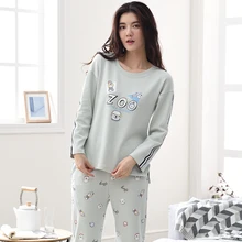 Новое поступление осень и зима хлопок Для женщин пижамный комплект с длинными рукавами милый мультфильм Письмо шаблон для отдыха женская пижама m- XXL