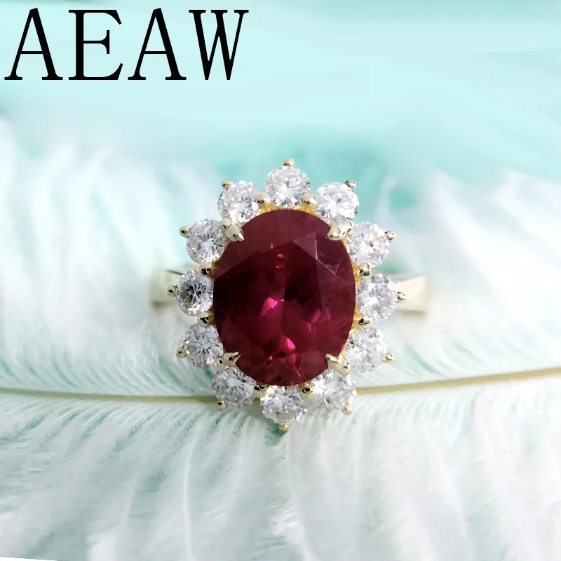 Genuine Woman Engagement Rings 8x10mm Lab Ruby with Moissanite Jewelry Solid 14K Yellow Gold Ring Classic Lady | Украшения и