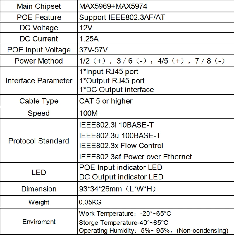 Cioswi 12V Waterproof POE Adapter Cable RJ45 Injector Splitter 48V to 12V Active Isolated POE Splitter IEEE802.3af/at