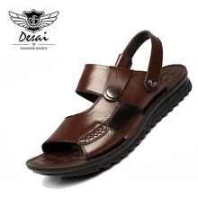 Desai бренд летние мужские сандалии из натуральной кожи для отдыха на открытом воздухе Сандалии двойного назначения отец обувь пляжные шлепанцы