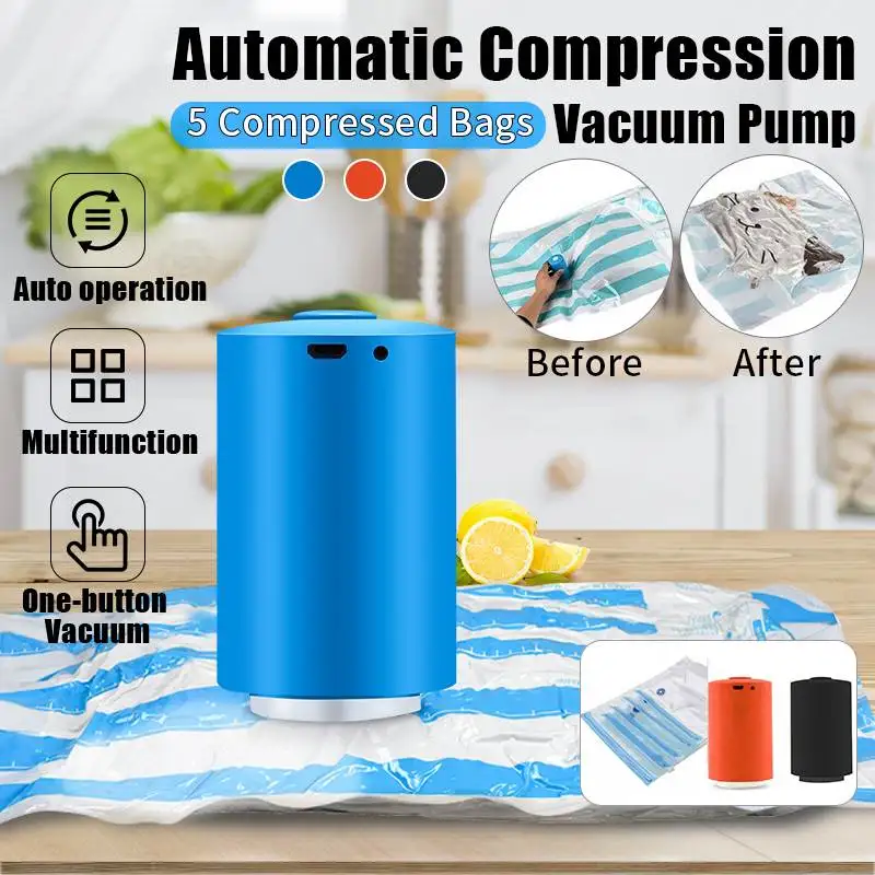 

Hot Mini Portable USB Rechargeable Automatic Vacuum Sealer Pump Machine With 5 Vacuum Bag Blue Orange Black Pink