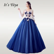 Это свадебное платье YiiYa с аппликацией и вышивкой, темно-синее свадебное платье, элегантное, с круглым вырезом, длина до пола, Vestido de novia CH012