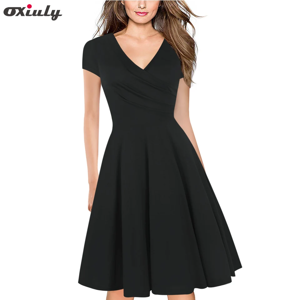 Women Solid Red Army Green Purple Gray Vintage Ruffle Summer Tunic Pinup Work Office Casual Party A Line Skater Blue Black Dress