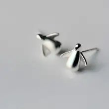 Милые серебристые металлические серьги-гвоздики в виде пингвина для детей унисекс в виде симпатичных животных, птиц серьги с пингвинами модные ювелирные изделия 925