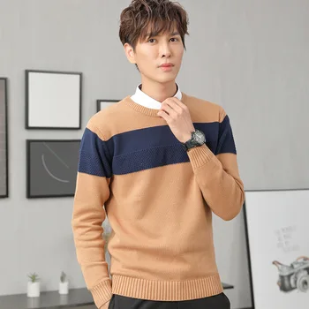 

MRMT 2020 Brand Autumn Winter Men's Sweater Round Neck Pullover for Male Sweater Color Matching Youth Base Long Sleeve Sweater