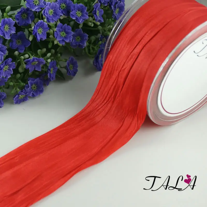 2" Polyester Crash Fabric Ribbon Red Color Christmas Wedding Decoration