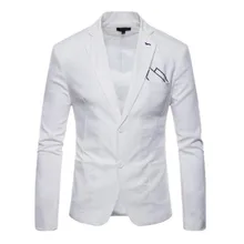 Новинка, весенний Блейзер, мужской блейзер из льна и хлопка с длинным рукавом, приталенный мужской блейзер с вышивкой, мужской костюм, пиджак blaine B0001