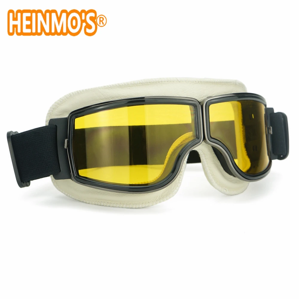 Vintage Half Helmet Goggles With Yellow Lens Motorcycle Pilot Goggle