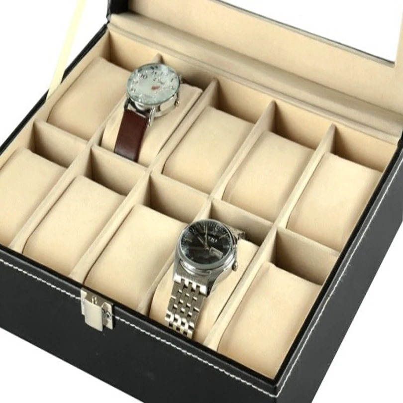 1pc Stitching Leather 10 Slots Wrist font b Watch b font Display Box Storage Holder Organizer