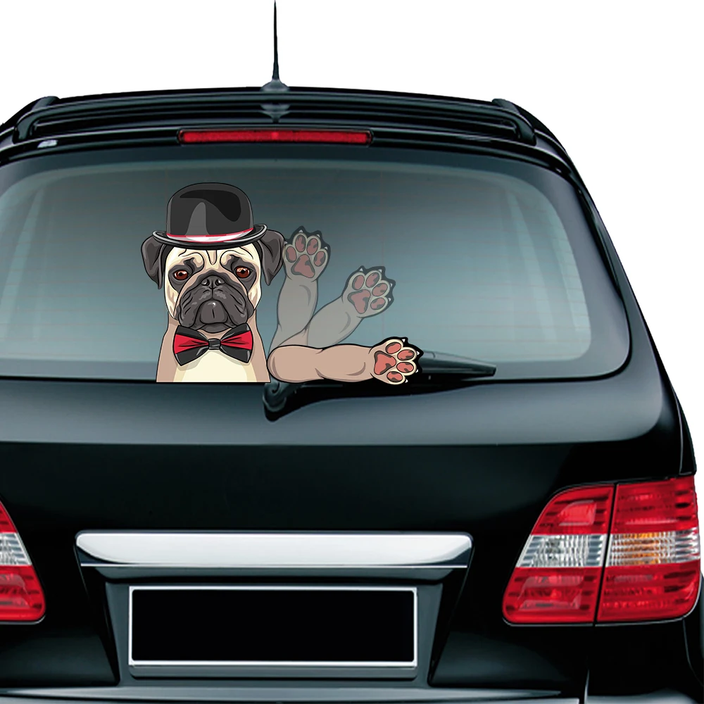 

Lovely Dog in a Black Hat Removable Waving Wiper PVC Rear Window Windshield Wiper 3D Stickers Car Styling Decorative Accessories